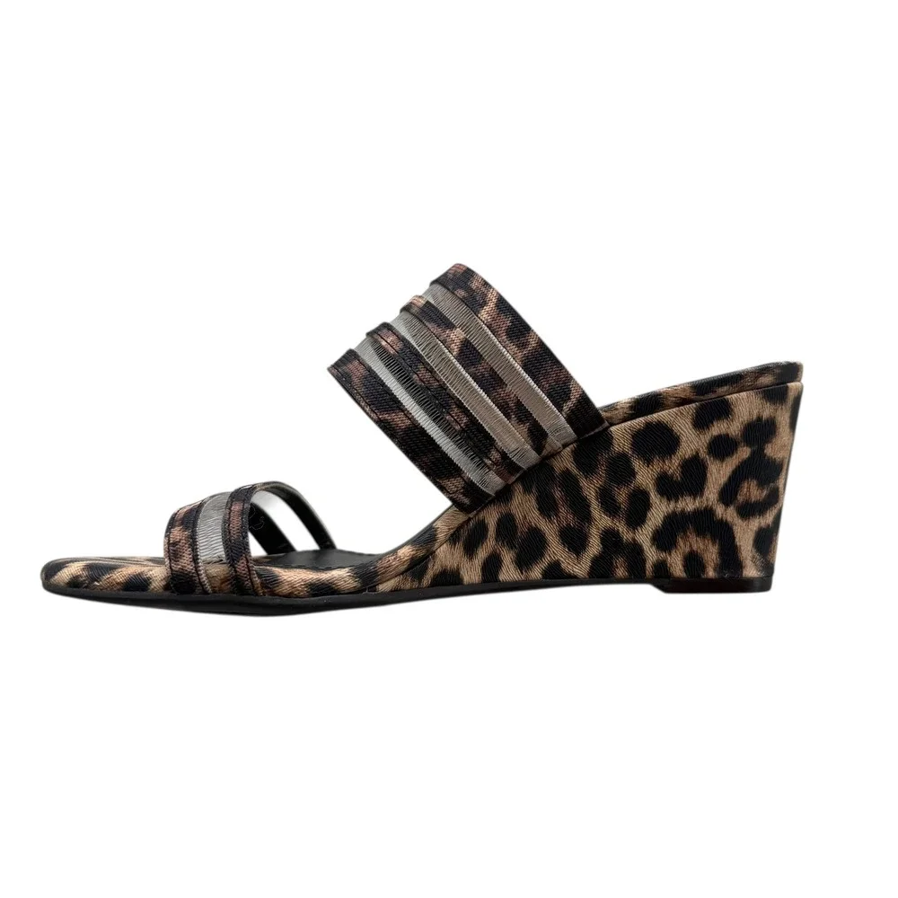 Impo 7.5 M Brown Leopard Print Stretch Memory Foam Noreen Wedge Sandals Boho Y2K
